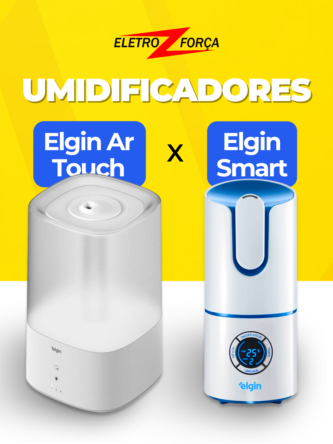 ⚡ Comparação de Umidificadores: Elgin Smart vs Elgin Ar Touch - Qual escolher? 💨 Apresentamos duas opções de humidificadores disponíveis na Eletro Força: o Elgin Smart, com 2,5 litros e 8 horas de autonomia, e o Elgin Ar Touch, com 4 litros e 15 horas de autonomia.  😄 Descubra qual é o ideal para você e aproveite todos os benefícios que eles trazem! #elginsmart #elginairtouch #humidificador #eletroforça