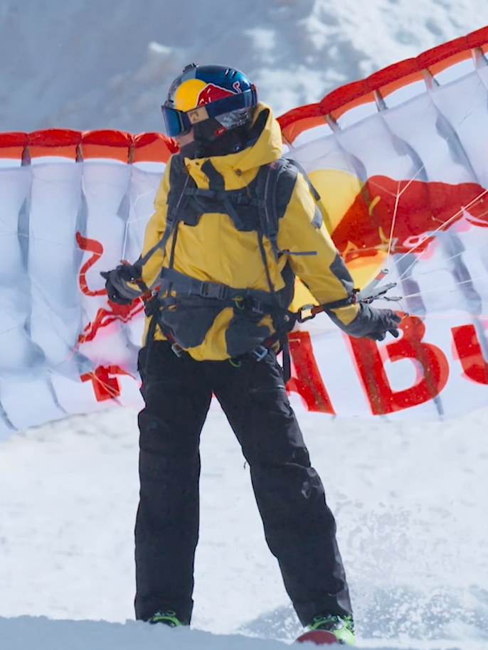 he always takes the scenic route ⛷️ ⛷️: @valentindelluc #redbull #givesyouwiiings #energydrink #speedriding #skiing