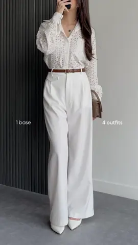 1 base — 4 outfits ft. Oro Pants in White #OOTD #ootdinspo #oropants #ootdhijab 