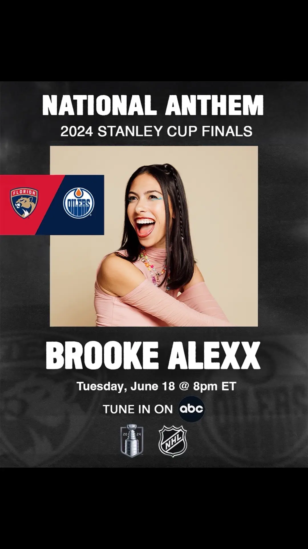 Tune in on ABC tonight to watch me sing the National Anthem for Game 5 🥅🏒 #stanleycupfinals #StanleyCup #NHL #floridapanthers #nationalanthem 