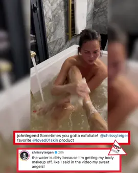 #pressplay▶️: #chrissyteigen chimed in after a video her husband #johnlegend posted of her bathing went #viral for the water being brown. 