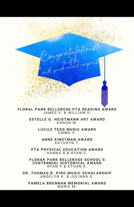 🎉Congratulations to the 6th Grade Seniors who worked hard to earn P.T.A. Awards this school year; James V. & William D. for the Floral Park-Bellerose P.T.A. Reading Award; Kanon M. for the Estelle G. Heidtmann Art Award; Emma V. for the Lucile Tegg Music Award; Kathryn T. for the Anne Einstman Award; Hanna B. & Ryan C. for the P.T.A. Physical Education Award; Ryan P. & Ethan K. for the Floral Park Bellerose School’s Centennial Historical Award; Angelyn K. & Juliana G. for the Dr. Thomas R. Piro Music Scholarship; and Marie M. for the Pamela Brennan Memorial Award; The P.T.A. Board was proud to support & Award these students; The students were announced and presented the award by P.T.A. President, Susan Saint-Joy…..🏆 #ptasixthgradeawards #seniors #ptaawards #sixthgrade #fpbspta #pta #fpbs 