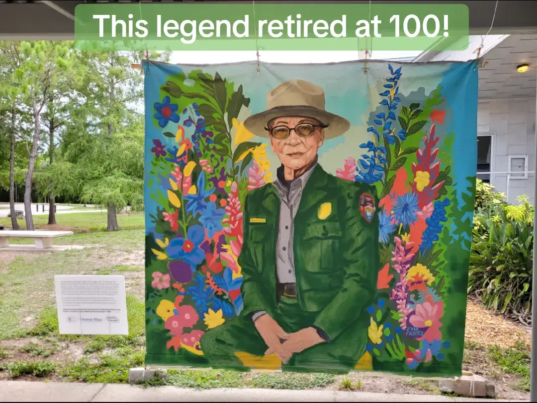 Do you think it is too late to make a change in your career path or life? Ranger Betty Reid Soskin changed careers at 84 years old- when most people are going into a nursing home and well into retirement. This inspiring lady worked at the Rosie the Riveter Park... a fitting spot for her. This is a painting done by artist Zulu Painter in cooperation with hundreds of people at the 2024 Pinellas African American Heritage Celebration. #blackhistory #nationalpark #parkranger #nps #girlpower #badasswomen #womenshistory #rangerbettyreidsoskin #inspirational #zulupainter 