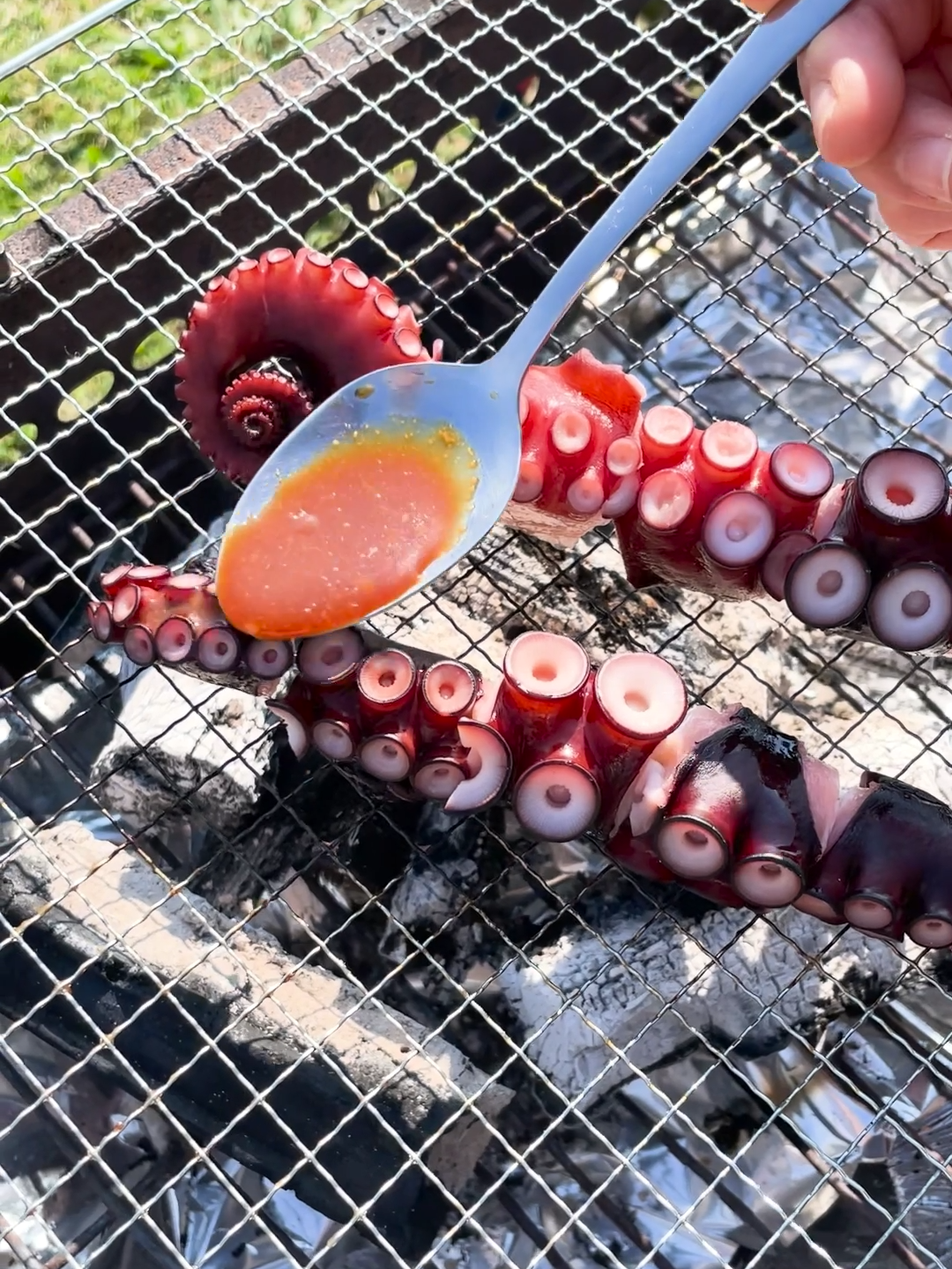 【香りだけで酒飲める・・】手軽かつ旨いBBQレシピ / Octopus Skewers #tiktokレシピ #簡単レシピ #tiktokfood #tastyjapan 2人分 材料： ゆでだこ　200g 【A】おろしにんにく　小さじ1/2 【A】しょうゆ　大さじ1 作り方： ① ゆでだこはぶつ切りにして串に刺す。 ②【A】を混ぜる。 ③ ①を網の上に置き、両面焼いて②を塗ったら完成！ === Octopus Skewers Servings: 2 INGREDIENTS 200g boiled octopus A 1/2 teaspoon grated garlic 1 tablespoon soy sauce PREPARATION 1. Cut the boiled octopus into bite-size pieces. Thread the octopus onto skewers. 2. Mix the grated garlic and soy sauce in a bowl. 3. Place the skewers on the BBQ grill and cook on both sides until done. Apply the sauce (2) to boiled octopus skewers. 4. Enjoy!