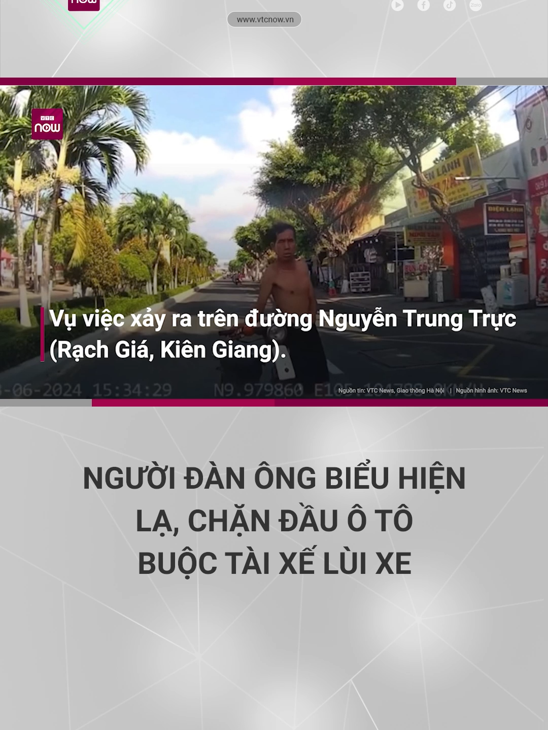 Người đàn ông có biểu hiện bất thường, dắt xe máy sang đường chặn đầu ô tô buộc tài xế phải lùi xe trên đường Nguyễn Trung Trực (Rạch Giá, Kiên Giang). #Danong #KienGiang #vtc #vtcnow