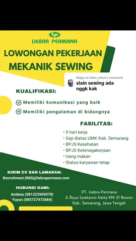 Replying to @intan_intun ADA DONG, yuk gaskannn #loker #lokersemarang #infoloker 
