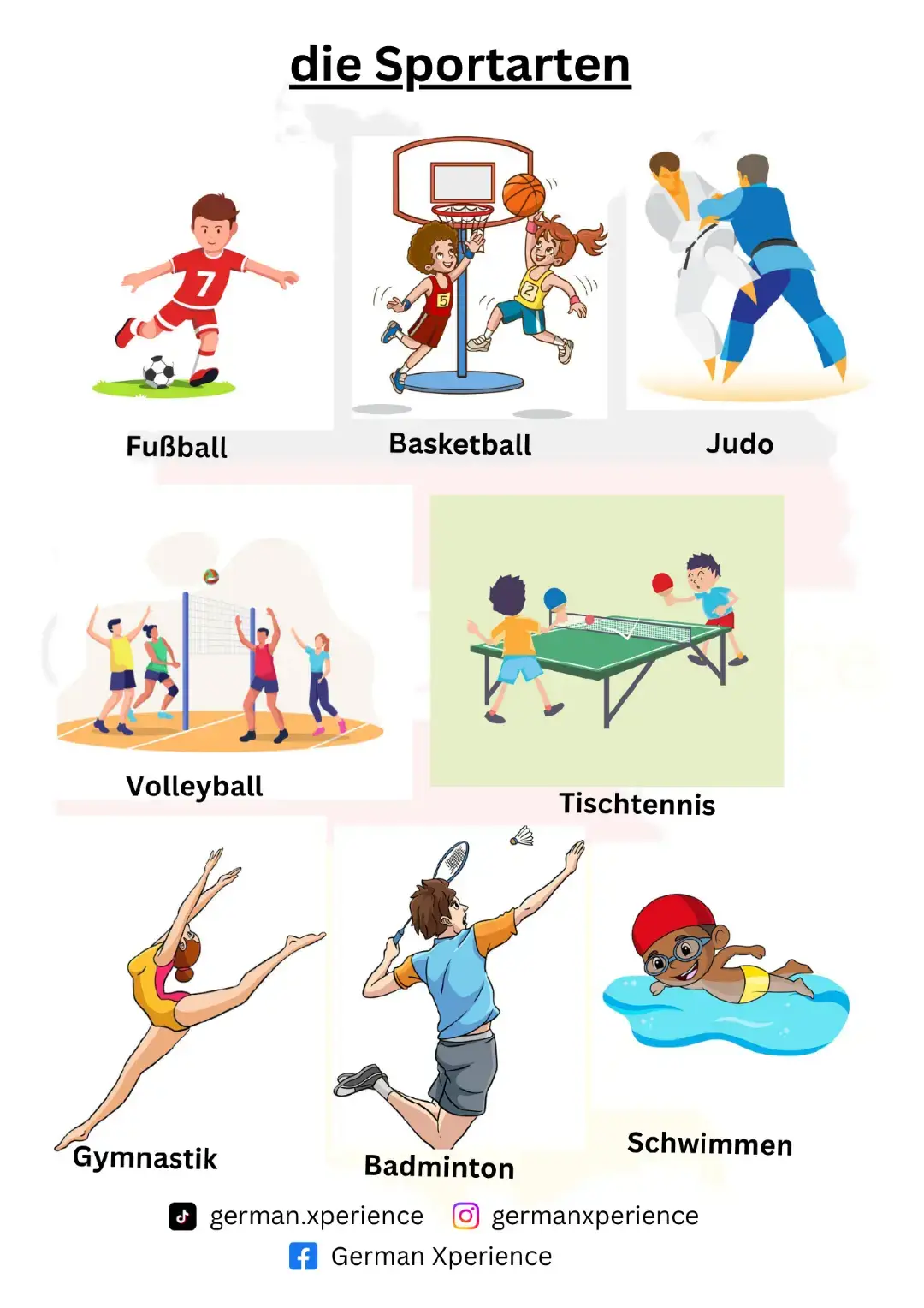 die Sportarten. Welchen Sport machst du? #deutschlernen #learngerman #deutschesprache #deutschkurs #germanlanguage #deutschonline #learninggerman #deutschsprechen #deutschalsfremdsprache #wortschatz #deutsch #germanwords #studygerman #germancourse #germanvocabulary #grammatik #germangrammar #learngermanonline #deutschsprache #germanonline #lernedeutsch #almanca #deutschegrammatilk #немецкийязык #germanlessons #aprenderaleman #немецкий #deutschunterricht #немецкийонлайн #almancaöğreniyorum