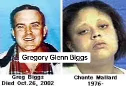 Gregory Glenn Biggs, born August 16, 1964. Although he lived with mental health problems all his adult life, he took care of his son and held a job in construction as a mason.  Chante Jawan Mallard (born June 22, 1976 is a woman from Fort Worth, Texas. On October 26, 2001, Mallard's Chevrolet Cavalier struck Biggs, a pedestrian. At the time, Mallard was believed to have been driving while intoxicated by a combination of marijuana, ecstasy and alcohol . Mallard then drove home, leaving the injured Biggs stuck in her windshield, and parked her car in her garage. After the accident, Mallard did not notify the police nor did she get Biggs any medical attention, even though she was a nursing assistant at the time. Occasionally, she would return to the garage to check on his status. Biggs died several hours later. Afterwards, Mallard called a male friend, Clete Jackson, for assistance. Mallard, Jackson and Jackson's cousin Herbert Tyrone Cleveland took the body to a park and left it there, even going so far as to set fire to part of the car in an attempt to disguise the evidence. The three were later each convicted on charges of tampering with evidence . Mallard became a suspect after she was reported talking and laughing about the incident at a party some four months after the events. I hit this white man