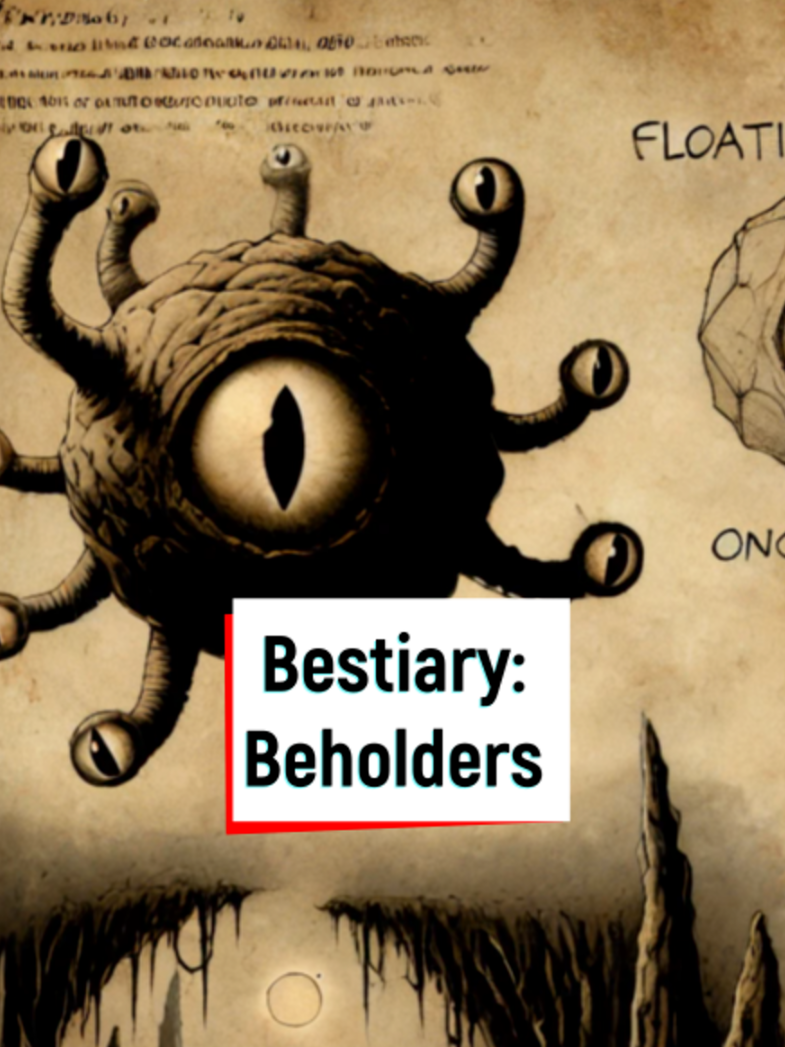 Bestiary Entry 3: Beholders- a powerful aberant capable of using various spells through its eye stalks, these creatures defend their riches with elaborate traps and servants, all while being able to dream life into existence. #dndmonster #dnd5e #darkfantasyai #beholder