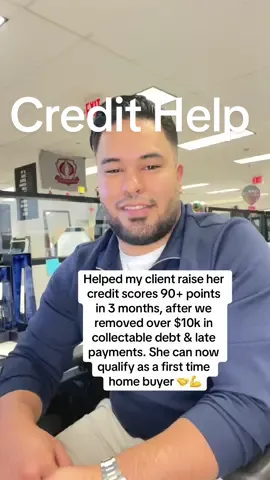 Helped my client raise her credit scores 90+ points in 3 months, after we removed over $10k in collectable debt & late payments. She can now qualify as a first time home buyer 🤝#creditrepair #financialfreedom #credittips #repo #viral #latepayments #msicreditsolutions #fypツ #fyp #realtor #firsttimehomebuyer #office #lender 