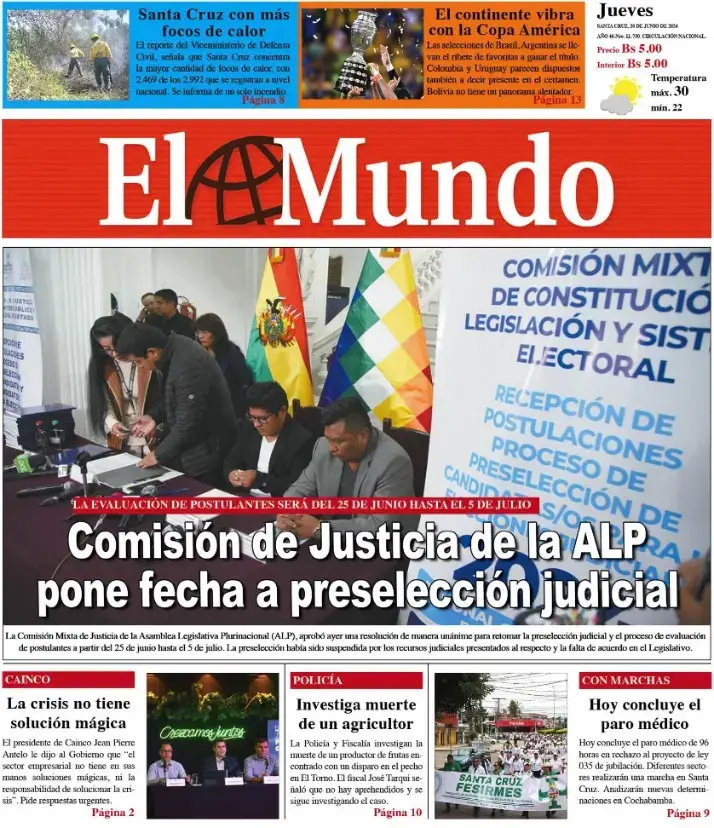 ️///BUENOS DÍAS, LE PRESENTAMOS LAS PRINCIPALES PORTADAS DE LA PRENSA ESCRITA EN BOLIVIA🗞️📰 🇧🇴 JUEVES 20 DE JUNIO DE 2024 #Noticias  #bolivia🇧🇴 