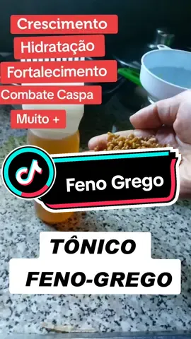 ✨ Tônico de Feno-Grego para Cabelos Fortes e Brilhantes ✨ Quer um cabelo mais forte e saudável? Experimente essa receita simples e rápida de tônico de feno-grego! 🌿 Ingredientes: - 2 colheres de sopa de sementes de feno-grego - 1 xícara de água Modo de preparo: 1. Ferva as sementes em água por 10-15 minutos. 2. Deixe descansar por 30 minutos. 3. Coe e aplique no cabelo limpo. 4. Deixe agir por 30 minutos a 1 hora. 5. Enxágue com água morna. Use 1-2 vezes por semana e veja a diferença! 😍 #belezanatural #cabelosfortes #hair #cabelocacheado  #receitacaseira #fenogrego #transicaocapilar  #DicasDeBeleza  #cabelosaudável 