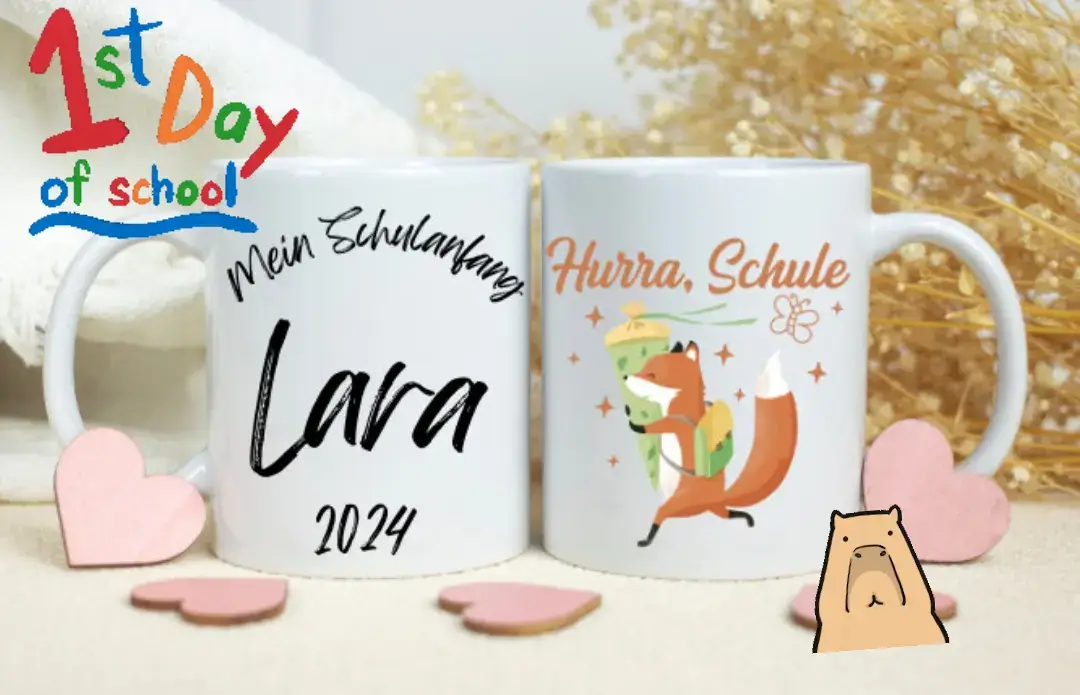 Schulanfang kann kommen #dinosaur #dino #fuchs #schule #handmade ##printing #schulanfang #tasse #sublimation # https://marlenkreatives.etsy.com