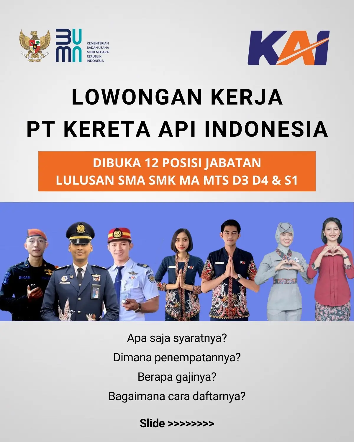 Cara pendaftaran selengkapnya cek website : www.lokerblog.com #loker #lowongankerja #rekrutmenkai #ptkai #kondekturkai #polsuska_kai #masiniskai #pramugarikai #recruitmentkai2024 #bumn #fyp #lokerblog 