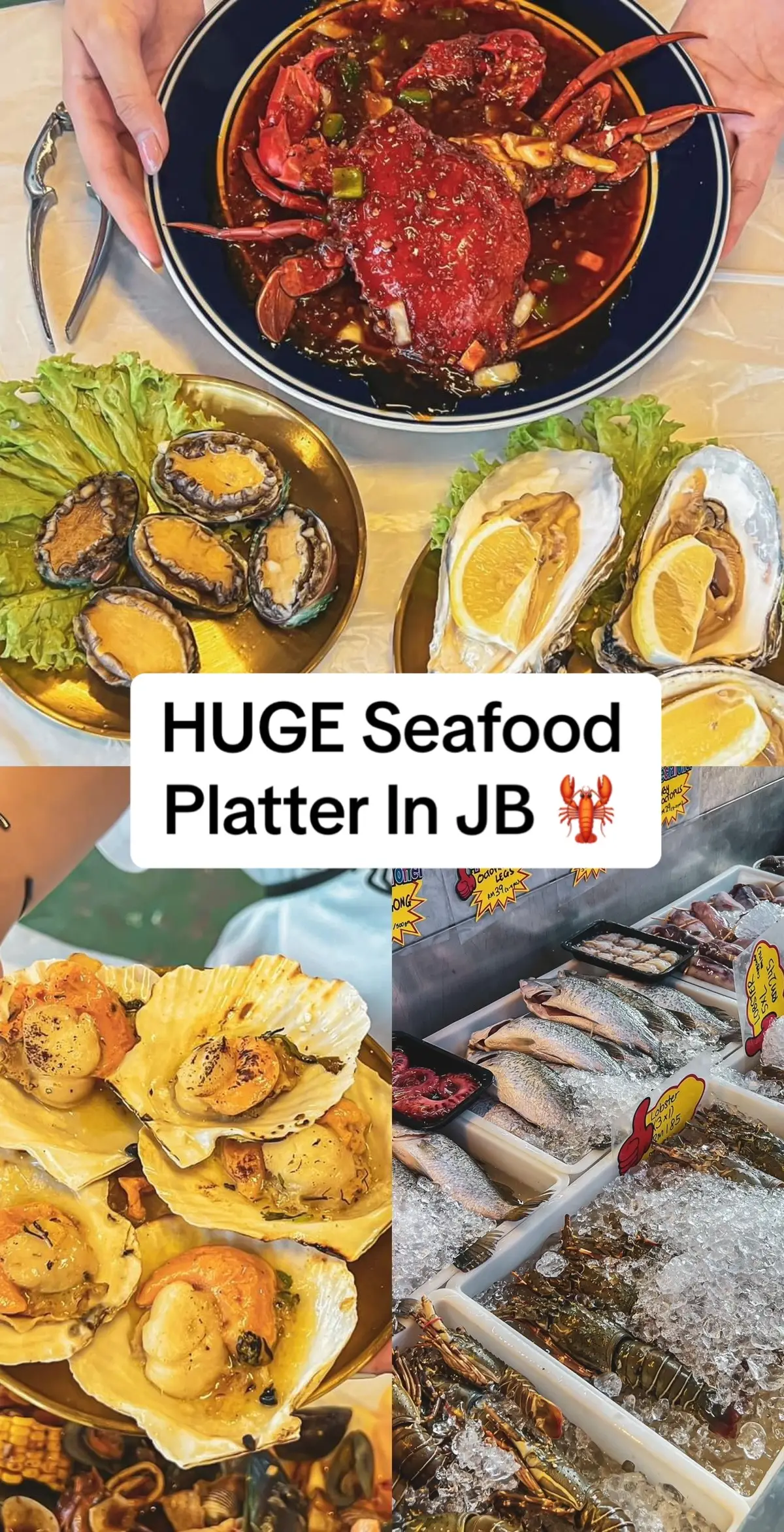 BIG portion of seafood platter in JB 😍 Restoran Membawang KING CRAB JB is known for its Shellout and HUGE Alaskan King Crab, a perfect spot for Seafood-lovers 🦀🔥You’ll find an assortment of dishes like:   👉🏼 Kamheong sauce Shellout 👉🏼 Salted Egg sauce Shellout 👉🏼 Huge Lobster Cheese 👉🏼 Chili Crab 👉🏼 Baked Scallop 👉🏼 Abalone & Oysters 👉🏼 Ikan Merah with Lemon sauce You can dine-in at their spacious dining area inside with air-conditioning or outdoors. Perfect for a gathering with friends/colleagues or a dinner treat with family 🌴 Restaurant Membawang King Crab 📍 Jalan Lurah 18, Kawasan Kempas Lurah, 81200 Johor bahru, Johor ⏰ 3pm - 12pm (daily) 📱For more info/ reservation: +60196141371 ✅ Muslim-owned