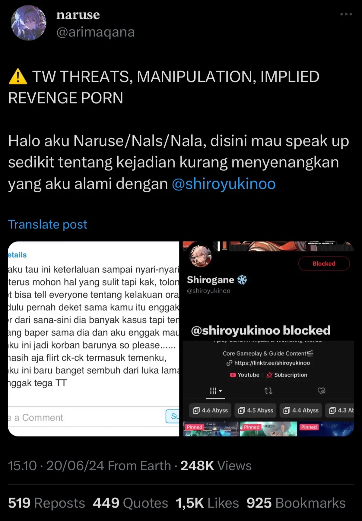 @shiroyukinoo please be careful of this person. (Aku udah minta ijin ama kak naruse buat repost ini di tiktok, full threadnya ada di komen)  #GenshinImpact #fyp #genshinplayer #fypppppppppppppp #genshin 