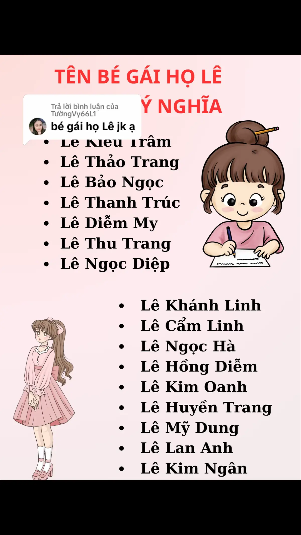 Trả lời @TườngVy66L1 tên cho bé gái họ Lê#dattenchocon #tenhay #mangthai #mebau #LearnOnTikTok #foryou 