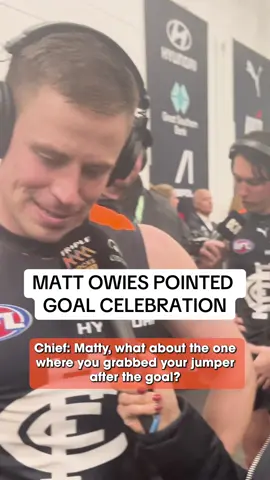 Owies was trynna do anything but answer this question but Chief knew he kept the receipts 😂😂😂 #fyp #triplemfooty #mattowies #carlton #geelong #footy #afl #mcg 