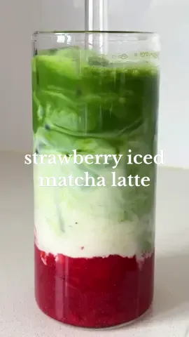 Strawberry Iced Matcha Latte 🍓🍵🥛 Been jaw dropping over the prices of these in Sydney cafes sooo let's make our own at home 🥰 I don't have exact measurements for this but here's the gist of it below: 1. Sift 2-3 tsp matcha (preferably ceremonial grade) in a bowl. Add in some hot water (not boiling) and whisk well for up to 1 minute until frothy.  2. For the strawberry sauce: I made some strawberry compote by cooking down frozen strawbs, lemon juice and sugar. I then blended this up. Add as much as you want to the bottom of a large glass or jar.  3. Fill up with ice then add in your choice of milk. I usually use oat or soy.  4. Finally, top with your matcha mixture. Stir well to combine before enjoying!  #matcha #matchalatte #icedmatcha #strawberrymatcha #drinksoftiktok #matchalover #vegan #plantbased 