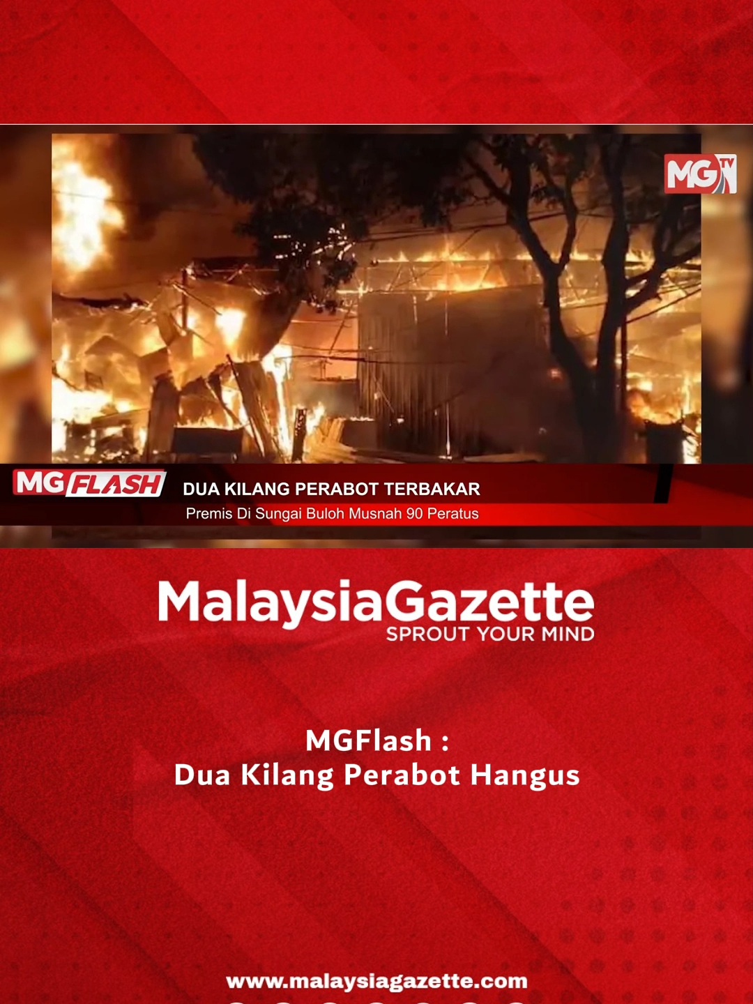 Dua Kilang Perabot Hangus Dua kilang perabot di Jalan Industri Kampung Baru Sungai Buloh musnah dalam kebakaran awal pagi tadi. Pengarah Jabatan Bomba dan Penyelamat Malaysia (JBPM) Selangor, Wan Md Razali Wan Ismail berkata, pihaknya menerima panggilan berhubung kejadian 5.09 pagi dan tiba di lokasi 9 minit kemudian. #malaysiagazette #MGFlash