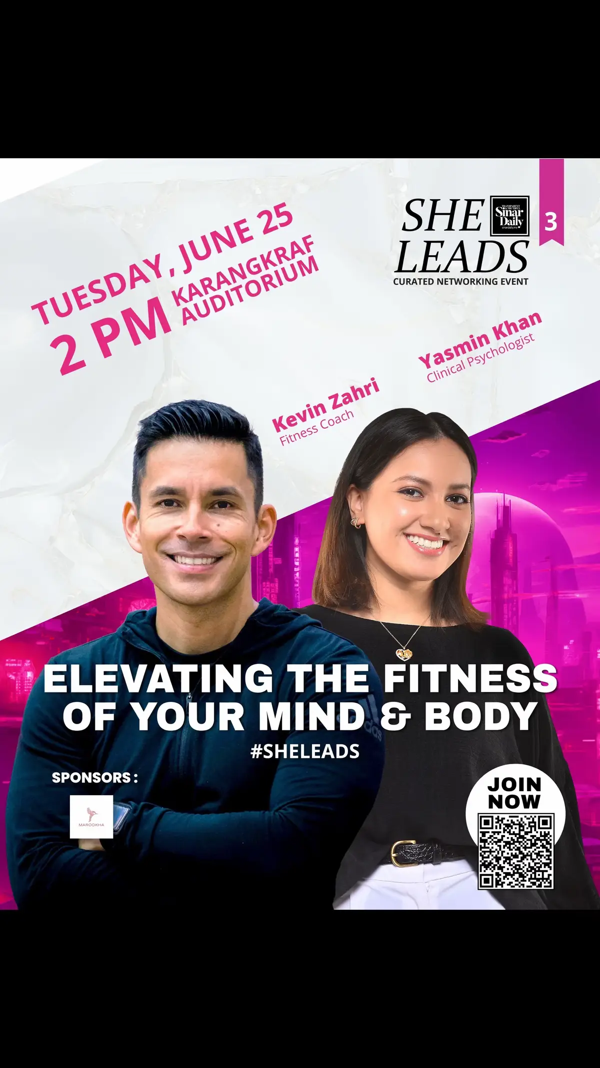 She Leads is back and this time we are focusing on mental and physical health! She Leads 3: Elevating The Fitness of Your Mind & Body is focused on boosting mental health and fitness in the workplace. We’re excited to announce our amazing speakers fitness coach Kevin Zahri and clinical psychologist Yasmin Khan. They say that a healthy body fosters a healthy mind, and at She Leads 3, we’ll explore how these are intertwined to create the best version of yourself! Join us on June 25 at Karangkraf where you’ll discover how fitness can enhance your career, reduce stress, and create a positive work environment. Secure your tickets now at sheleads.sinardaily.my #SheLeads #Fitness #MentalHealth #PhysicalHealth #Mind #Body #KevinZahri #YasminKhan #SinarDaily