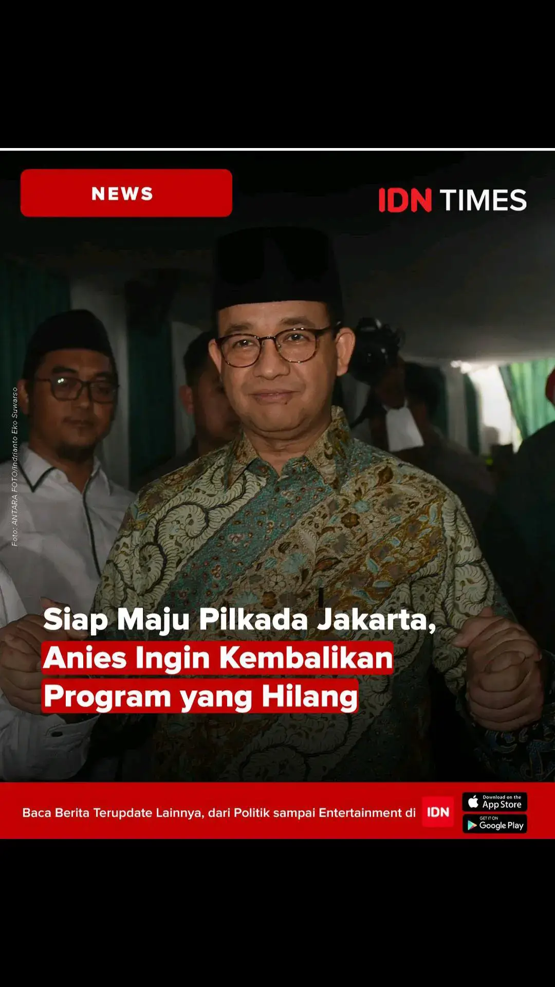 Anies Baswedan menyatakan siap maju pada Pilkada Jakarta 2024. Pernyataan ini disampaikannya usai menerima dukungan dari DPW PKB Jakarta. Anies pun dinilai memiliki keuntungan tersendiri bila membawa tema keberlanjutan di Pilkada Jakarta 2024 mendatang. Saat ditanya, apa tema yang dibawanya di Pilkada Jakarta 2024 November mendatang, Anies mengakatakan ingin mengembalikan lagi beberapa program pembangunan yang pernah hilang di Jakarta. Hal tersebut disampaikan Anies Baswedan saat menghadiri acara HUT ke-497 Jakarta, di JIExpo, Kemayoran, Jakarta Pusat, Jumat (21/6) malam. 