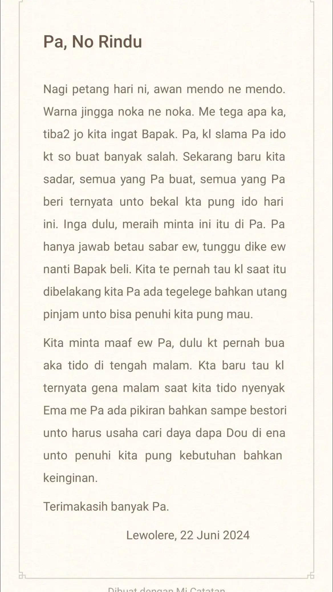 Pa No Rindu @arnold.kleden69  #bapak #ayahhebat #ceritapendek #larantuka📍💚pride #larantuka_florestimur #nttpride🏝🔥 #fypシ゚viral #fyp 