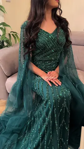 The Anaya Dress✨  Stunning maxi emerald dress for brides featuring floor length cape sleeves. The dress has delicate details and hand embellished.  Emerald green is a cultural symbolic colour, particularly in the Afghan community where  traditionally wore by the bride to symbolise prosperity and good luck. The colour also signifies the success of marriage and new beginnings🤍 Price: £350 Please DM for size and more information.   #modestfashion #modesty #elegant #dress #weddingseason #wedding #dress #fyp #afghanwedding #engagement #wedding #2024brides #proposalideas #maxi 