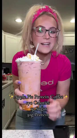 Apple Pie never tasted so good! #applepie #saltedcaramel #protein #highprotein #lowsugar #icedcoffee #proteincoffee #coffee #Recipe #EasyRecipe #icedcoffeerecipe #coffeeathome #icedcoffeeathome #barista #delish 