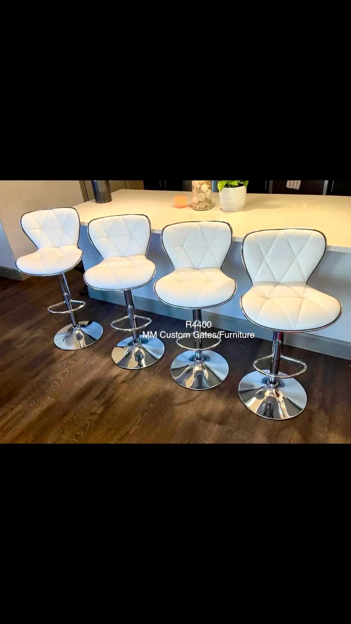 R4400 for x4 bar stool/chairs #barchairs #barchair #furniture #kitchenchairs #consoletable #mirrors #silver #limitedstock #mmcustomgates_furniture #trending #viralvlog #Vlog #business 