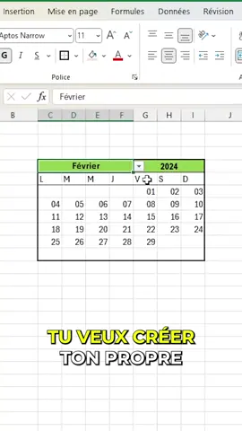 Cette astuce Excel va te permettre de créer un calendrier personnalisé directement sur Excel ! 😎✌️#excel #apprendresurtiktok 