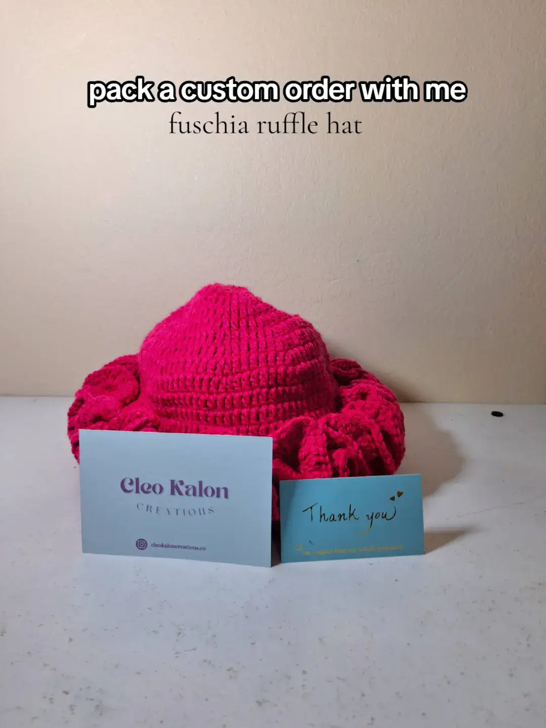 pack this lovely fuschia ruffle hat with me 🤍 custom colours for the ruffle hats are available upon request #SAMA28 #crochetaddiction #handmade #crochet #tiktoksouthafrica🇿🇦 #fyp #viral #cleokaloncreations #SmallBusiness  #rufflehat #packingorders  #packanorderwithme 