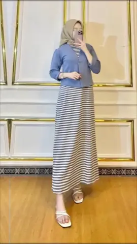 Oneset inner list + blazer crop scuba premium dress garis panjang wanita basic dress Knit coquette include cardigan  #oneset #setelanwanita #OOTD 