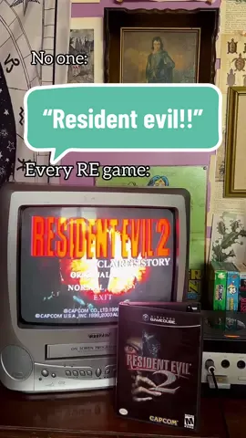 *imitates voice every damn time* . I miss the intro voice…bring him backkkkk! . Q: which RE title is your favourite??? . . #residentevil #horrorgames #residentevil2 #retrogaming #retrogames #GamerGirl #gamergirltiktok #vidoegamecollector #videogamecollection #survivalhorror #nintendo #gamecube #xyz