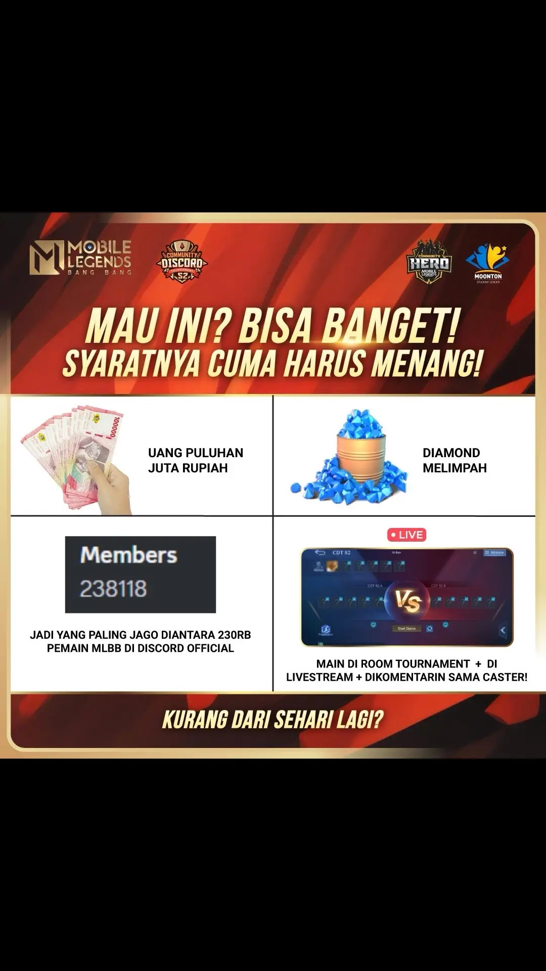 Sisa 1 hari lagi buat daftar!! Solo player juga bisaaaa! Gas daftar sekarang ⭐ https://bit.ly/CDTS2 ⭐ #CDTS2 #mlbb #mlbbid #mobilelegends #mobilelegendsid 