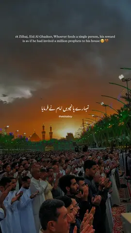18 Zilhaj Eid Al Ghadeer, Whoever feeds a single person, his reward is as if he had invited a million Prophets to his house 🥺❤️  #shia #eideghadeer #aliunwaliullah #celebration #mankuntomaula #whatsappstatus #foryou #thatshiaboy #viral #growmyaccount 