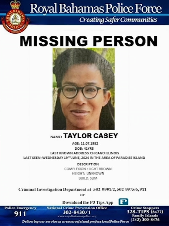 Taylor Casey, 41, was last seen on Wednesday in the area of Paradise Island, which connects to New Providence, known as Nassau, according to the Royal Bahamas Police Force.  #news #missingperson #bahamas #chicago #fyp