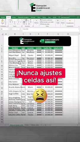 Ajusta celdas con solo unos clics 👀📌 #formacionacademicaexcel #exceltips #excel 