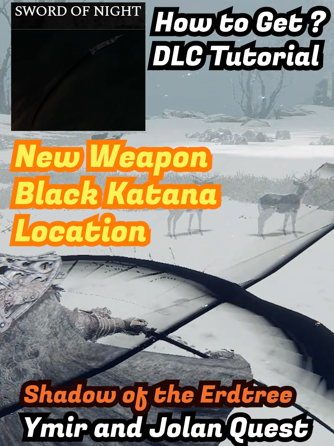 New Weapon Elden Ring Sword of Night Katana Location, Samurai Build, how to get new weapon elden ring ? how to recover sword of night easily and quickly ? new katana location, elden ring tips  this black katana has a very cool design and an ash of war even more, among the best in the game for me, perfect creates a black flame samurai build, to get it you will have to follow the quest of ymir and jolan in the elden dlc ring shadow of the erdtree, you will have to go to several ruins and defeat some NPC, you will also have a major boss fight to complete but nothing very complicated, once the quest is completed you will have access to this katana, don't forget to recover 