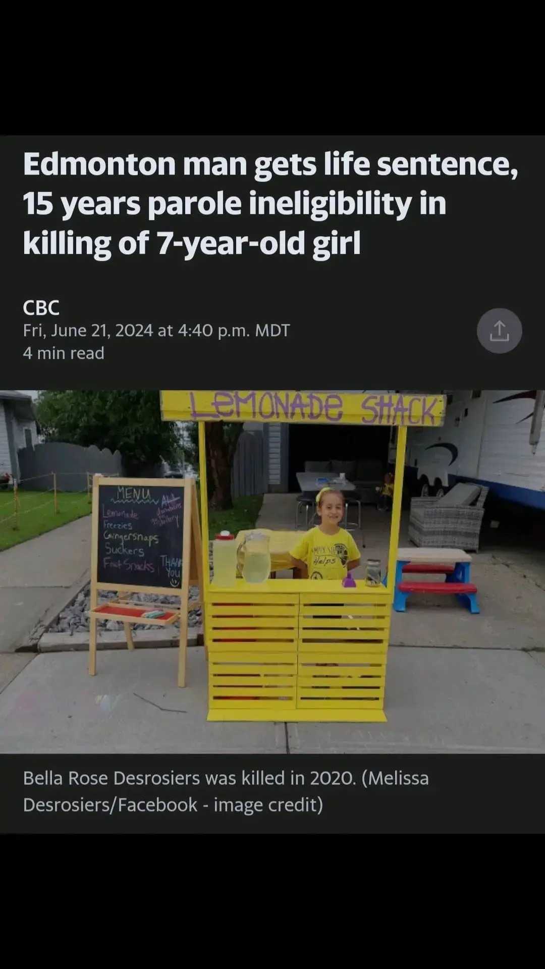 The Edmonton man who murdered seven-year-old Bella Desrosiers in front of her mother and little sister will be ineligible for parole for 15 years. Friday's sentencing comes more than four years after David Moss, in a state of psychosis, stabbed the young girl and dragged her from her bedroom while her mother, Melissa Francis, was tucking her into bed. #edmonton #yegtoday #alberta #canada #tiktok #fyp #fypシ゚viral #yeg #Love 