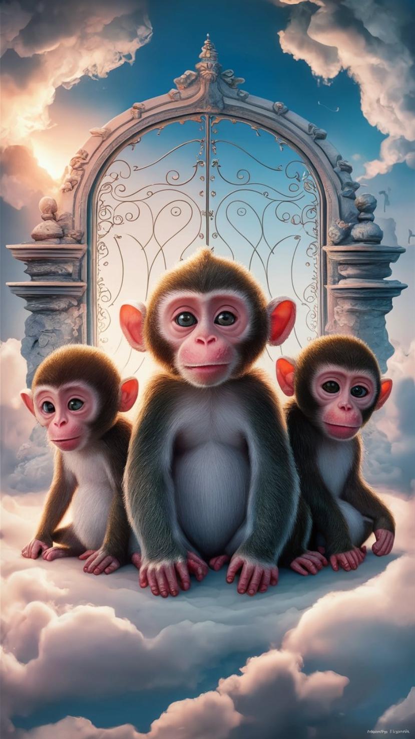 3 Monkeys in the Kingdom of Heaven. #monkey #aigenerated #viralstory #storytelling #storytime #tiktokstory #tiktokanimals #foryou #fyp 