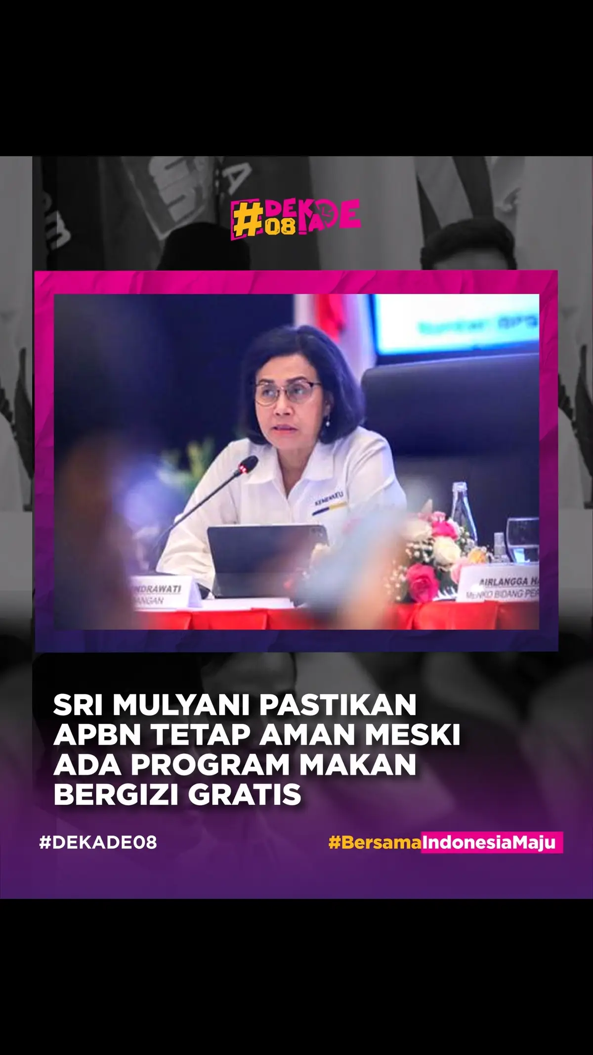 Menteri Keuangan Sri Mulyani Indrawati memastikan Anggaran Pendapatan dan Belanja Negara (APBN) tetap aman meski ada program makan bergizi gratis yang dicanangkan presiden terpilih Prabowo Subianto. Dalam pelaksanaannya akan dilakukan secara bertahap. 