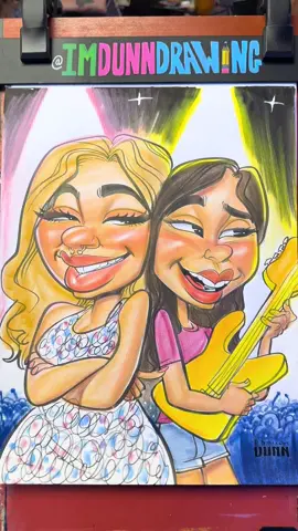 I’m back! I’m back at meadowlands! And to kick start the week, I present to you… the rock and roll sisters 😎.  So the big sister came to get a drawing from me. And the little sister was just along for the ride. I got the idea that she was REALLY nervous about how it was going to turn out.  But once she actually saw it, it was all smiles! Honestly I LOVED her reaction! And I’m glad big sis came to get a drawing.  And thank “ Y O U “ for taking the time to read the back story!!! If you’re in the New Jersey area, swing by the yellow tent!  #C#Caricaturec#caricatures#c#caricaturas#c#cartoona#arta#artisti#imdunndrawingt#thedunisherd#damiondunnl#littleheartpeoplef#funnyc#comedyH#Hilariousf#funnydrawingsf#fyp#anamiamor 