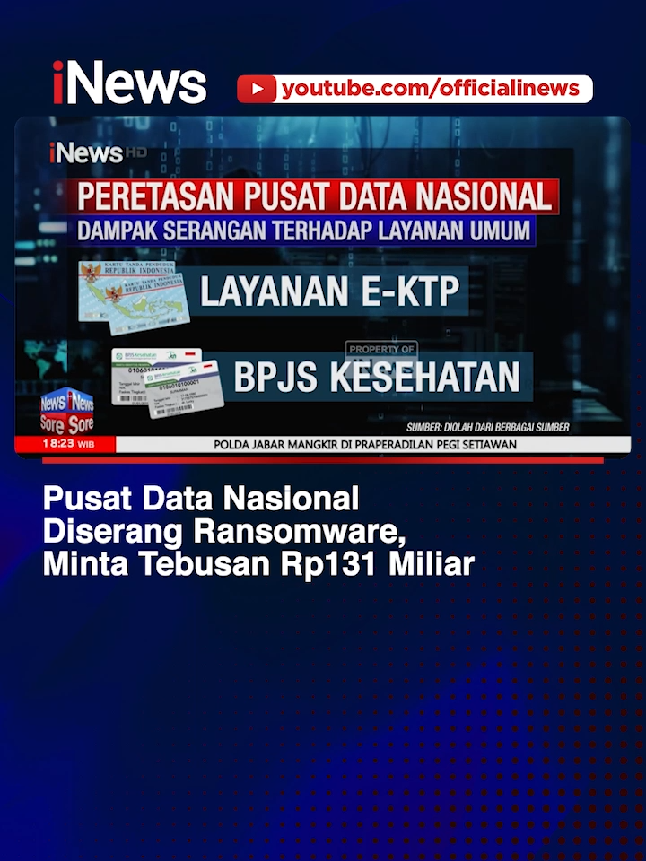 Pusat Data Nasional Sementara (PDN) mengalami serangan ransomware  Branchiper. Pelaku kejahatan siber diketahui meminta tebusan 8 juta dolar AS atau sekira Rp131 miliar. Direktur Jenderal Aplikasi Informatika (Dirjen Aptika) Kementerian Kominfo Semuel Abrijani Pangerapan mengatakan saat ini sejumlah pihak terus berupaya mengatasi masalah ini. Pasalnya, ada ratusan kementerian/lembaga yang terdampak masalah tersebut. #iNews#Ransomware #SeranganSiber