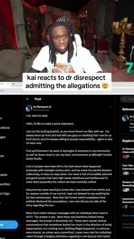 kai reacts to dr.disrespect admitting the allegations 🤯 #kaicenat #drdisrespect #fyp #viral #twitch 
