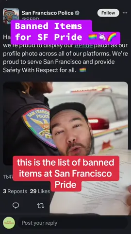 Banned items list for SF PRIDE 2024 is not short. #sfpride #sfpride2024 #banneditems #securityfail 