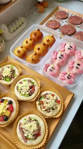 Meal preparation for the week｜Mini pizza+cat burger+cartoon lotus leaf clip #cooking #satisfying #trending #fyp #foryoupage #eating #foryou 