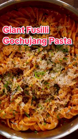 This giant fusilli pasta dish by @My Mana Bites is fun to eat and packed with flavor!