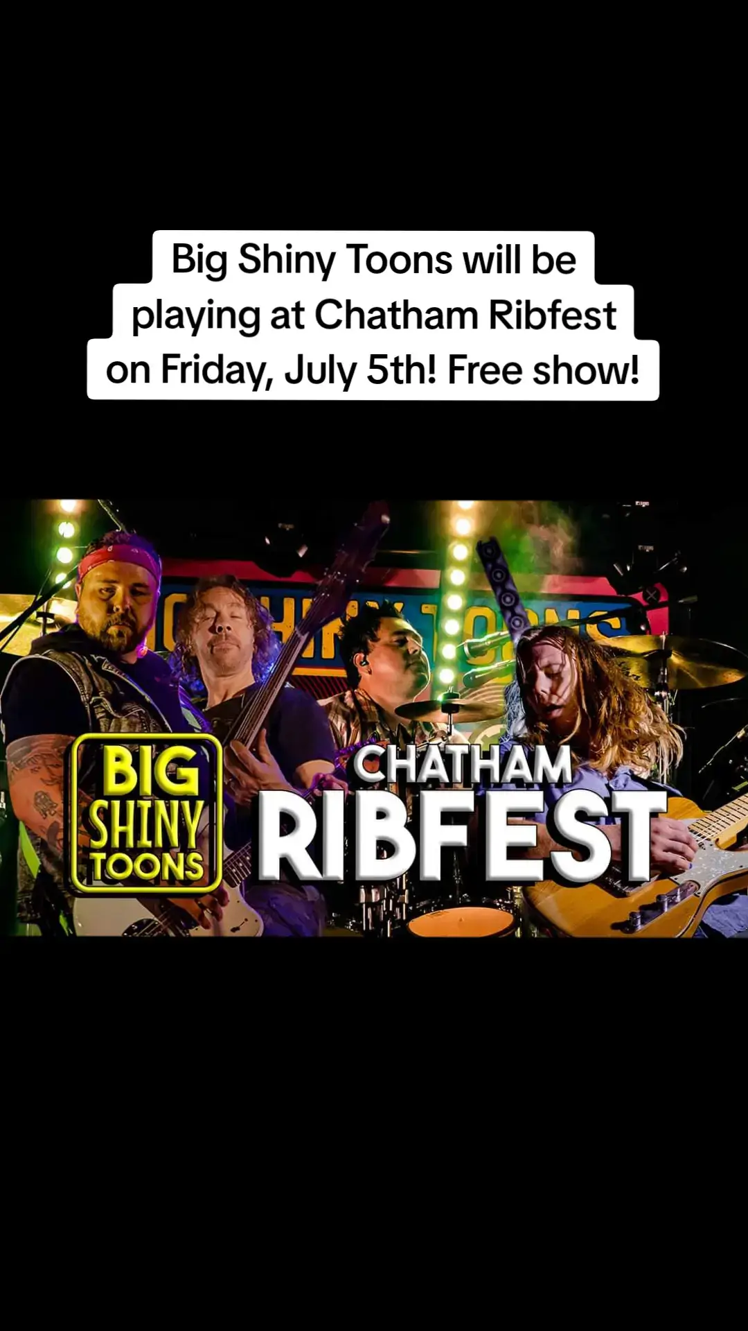 If you're in the Chatham-Kent area or in southwestern Ontario, be sure to check out Big Shiny Toons at Chatham Ribfest on Friday, July 5th! It's a free show! and it's at Tecumseh Park. #bigshinytoons #bigshinytoonsband #concert #chathamribfest #chathamribfest2024 #fyp #fypシ #foryou #foryoupage 