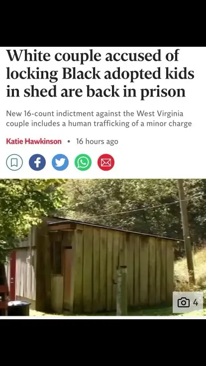 White parents accused of locking their Black, adopted children in a shed and forcing them to do labor are back in jail after a judge raised their bond in light of new charges. Donald Lantz and Jeanne Whitefeather were arrested in October after police received a welfare report from their neighbor. When police arrived at the couple’s Sissonville, West Virginia home, they found two of their five adopted children locked in a 20ft by 14ft barn on their property. The girl, 16, and 14-year-old boy were deprived of “hygienic care and food,” police said at the time. Officers also found a third child, nine, inside an unprotected loft area of the main house. The new charges include human trafficking of a minor; civil rights violations based on color, race and/or ancestry; use of a minor child in forced labor; and child neglect creating a substantial risk of serious bodily injury or death. The couple sought out five Black children to adopt and forced them to do labor because of their race, prosecutors have said. This abuse began in a Washington home before continuing at the West Virginia residence where police found the children, according to prosecutors. #fostercare #fosterkidsmatter #heartbreaking #speakupdrich #fosterkids #WestVirginia #fosterkidsmatter❤️ #davonwoods #news 